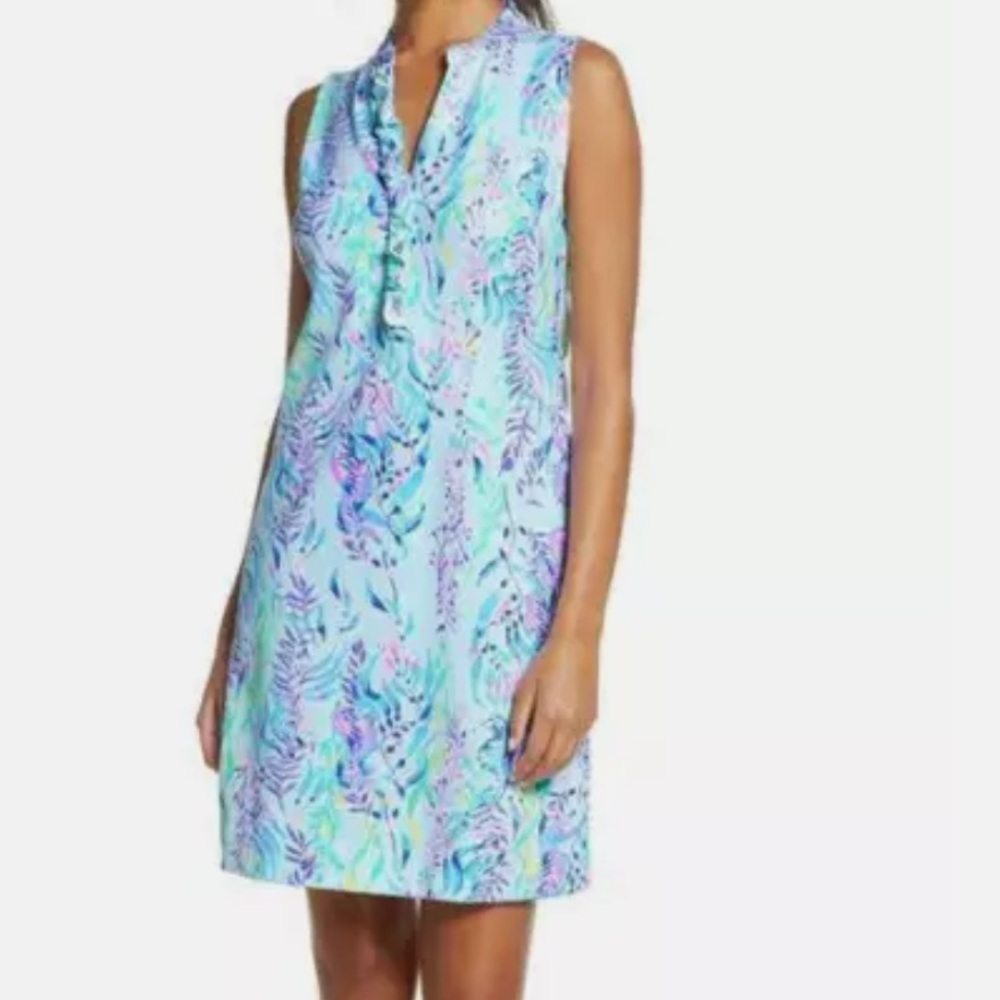 Lilly Pulitzer Sherryn Shift Dress Blue Oasis Tint Swim Shady sz S #002504